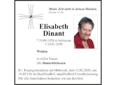 Traueranzeige Elisabeth Dinant, Weiden 400 300