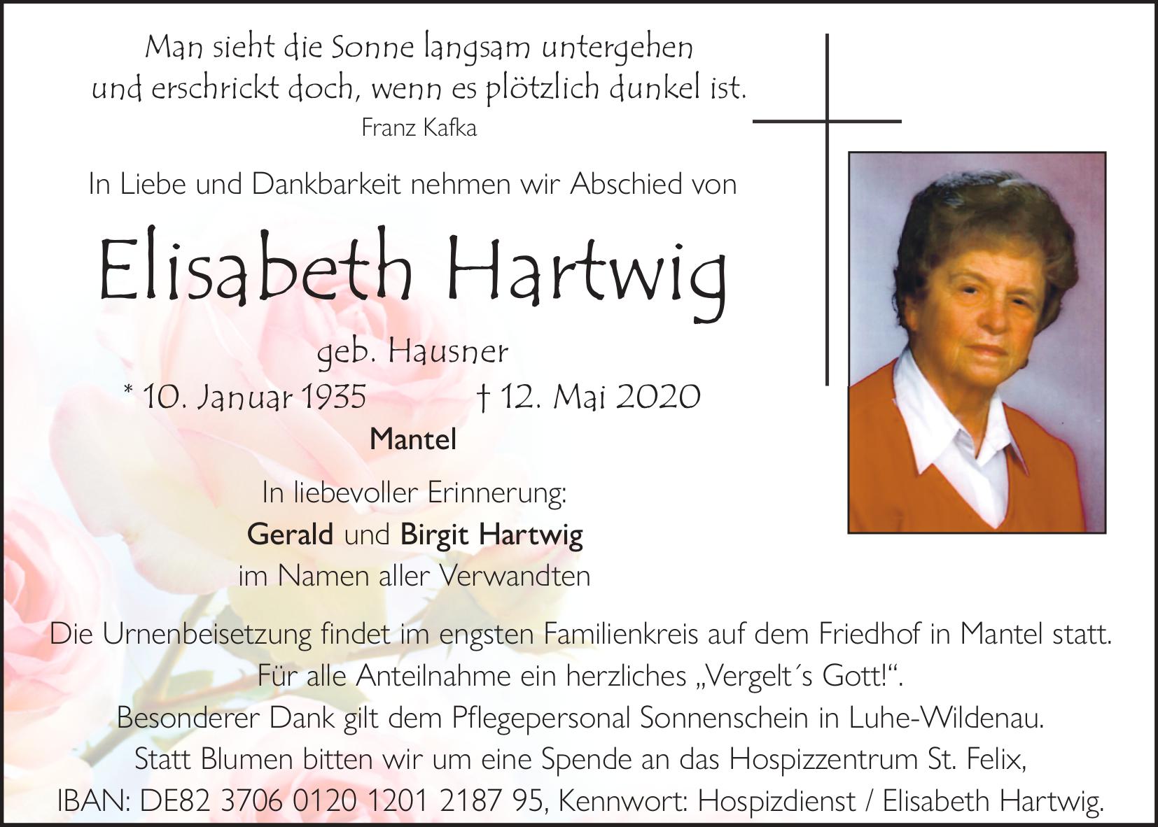 Traueranzeige Elisabeth Hartwig