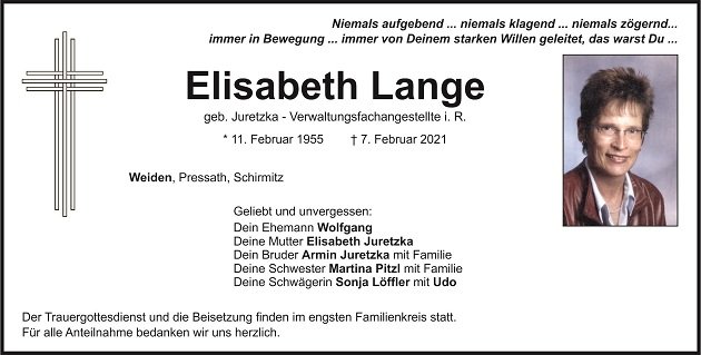 Traueranzeige Elisabeth Lange Weiden