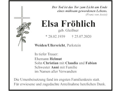 Traueranzeige Elsa Fröhlich Weiden 400