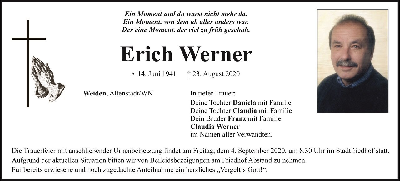 Traueranzeige Erich Werner Weiden