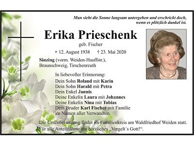 Traueranzeige Erika Prieschenk Sinzing 400x300