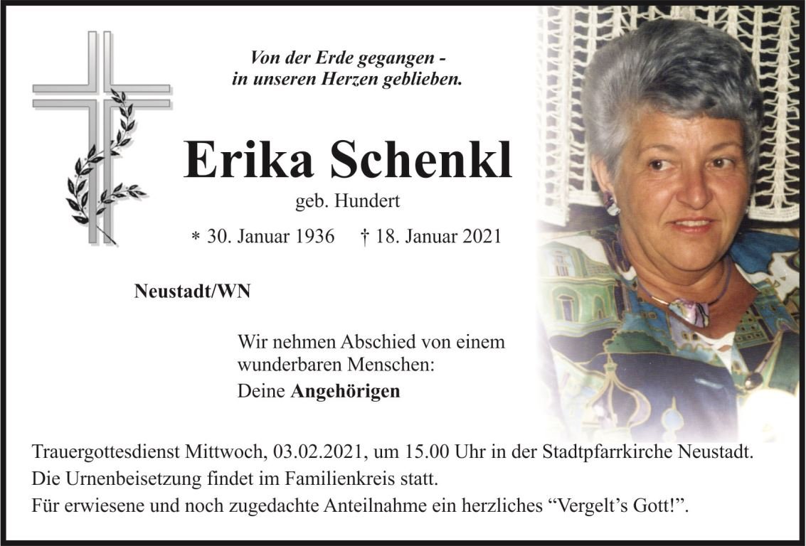 Traueranzeige Erika Schenkl, NeustadtWN