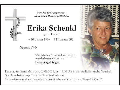 Traueranzeige Erika Schenkl, NeustadtWN,400 300