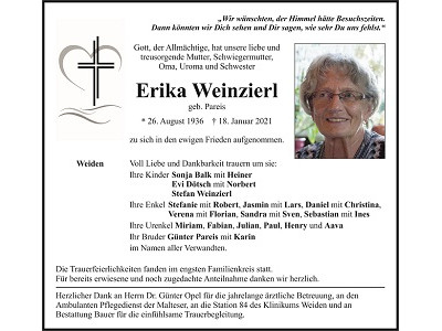 Traueranzeige Erika Weinzierl Weiden 400x300.