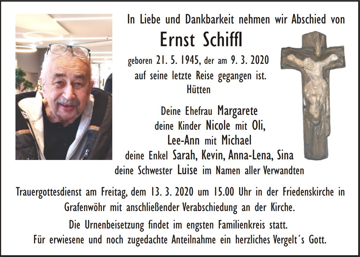 Traueranzeige Ernst Schiffl, Grafenwöhr