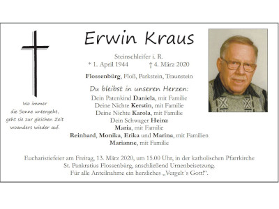 Traueranzeige Erwin Kraus, Flossenbürg 400 300