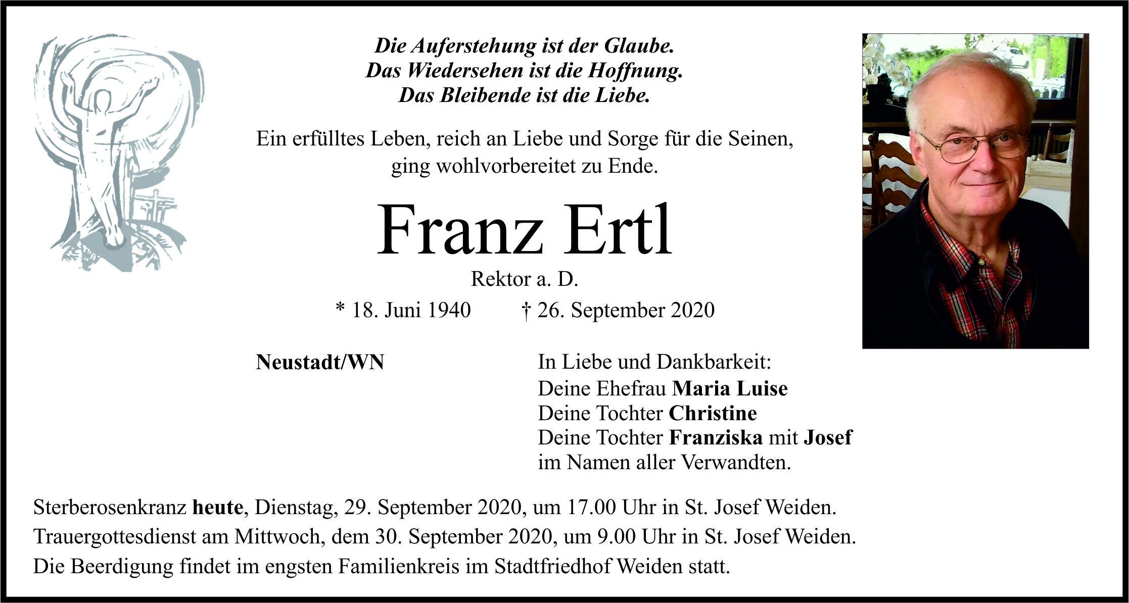 Traueranzeige Franz Ertl, Neustadt.WN