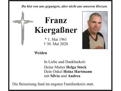 Traueranzeige Franz Kiergaßner 400