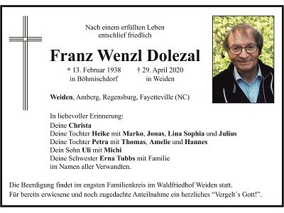 Traueranzeige Franz Wenzl Dolezal 400