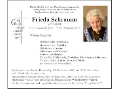 Traueranzeige Frieda Schramm