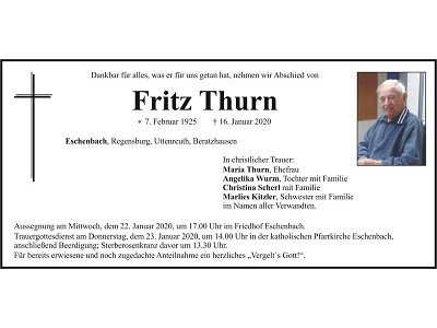 Traueranzeige Fritz Thurn Eschenbach 400x300
