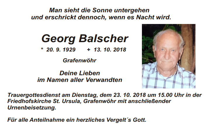 Traueranzeige Georg Balscher Grafenwöhr