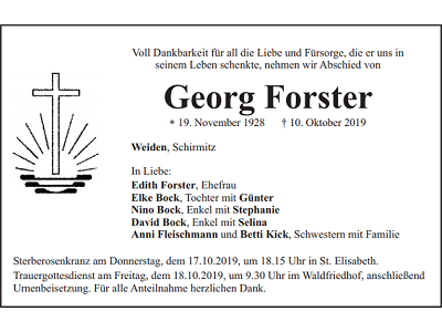 Traueranzeige Georg Forster Weiden 400x300