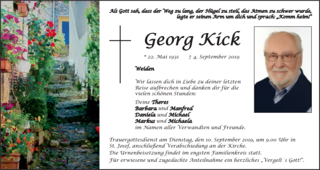 Traueranzeige Georg Kick Weiden
