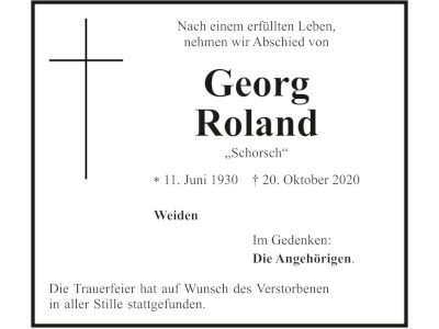 Traueranzeige Georg Roland, Weiden 400x300