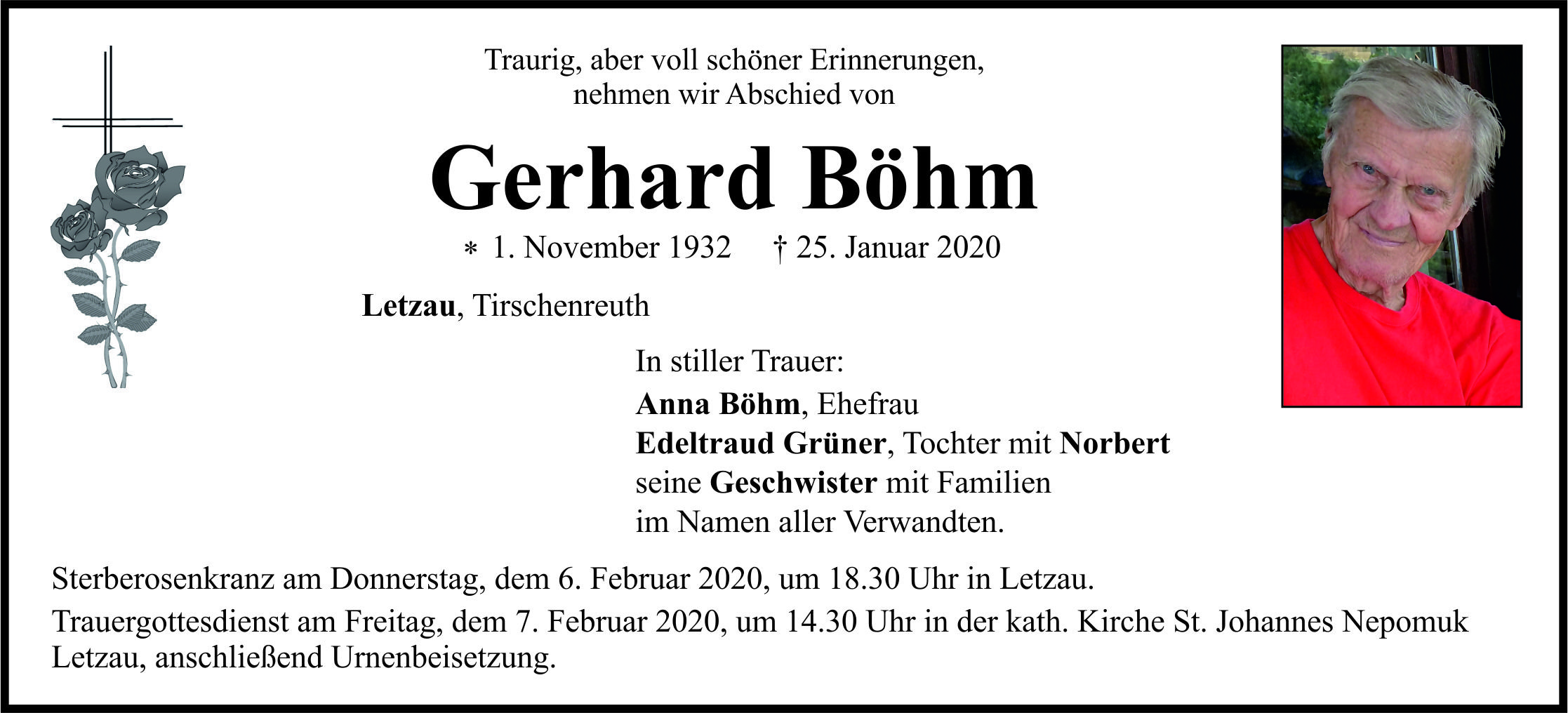 Traueranzeige Gerhard Böhm, Letzau