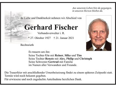 Traueranzeige Gerhard Fischer Bechtsrieth 400x300
