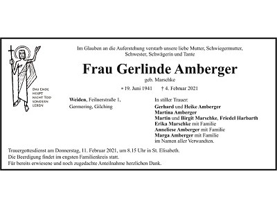 Traueranzeige Gerlinde Amberger Weiden 400x300