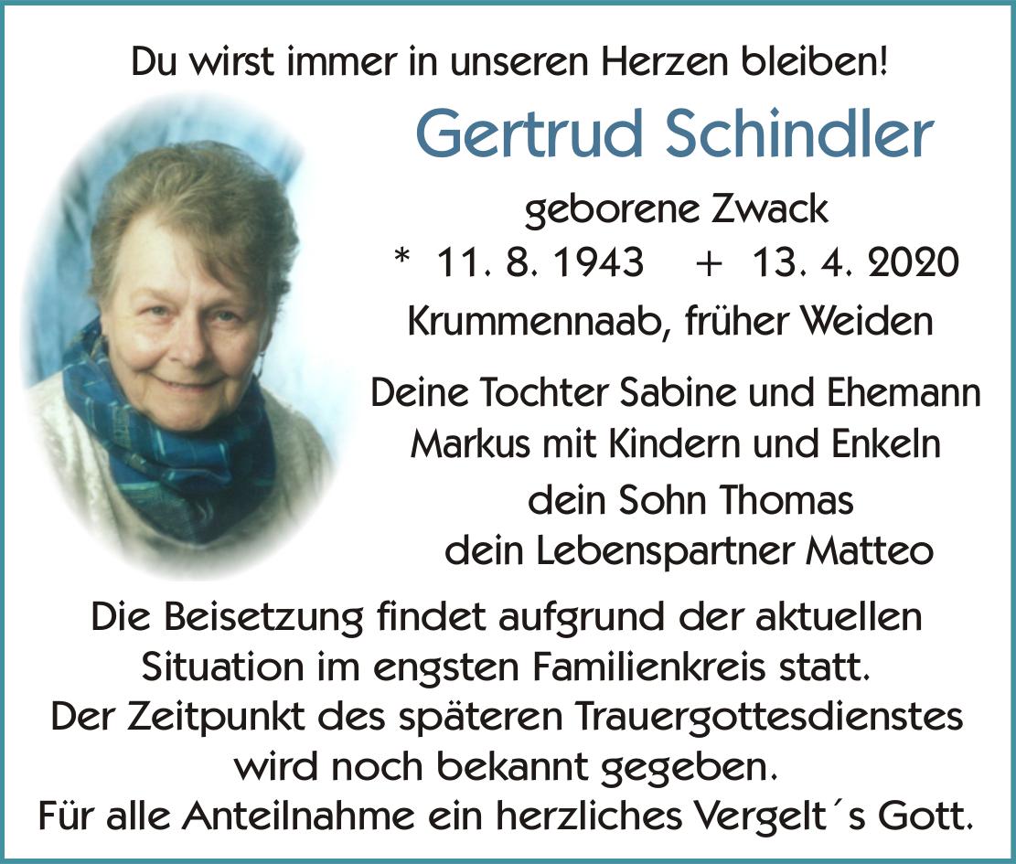 Traueranzeige Gertrud Schindler
