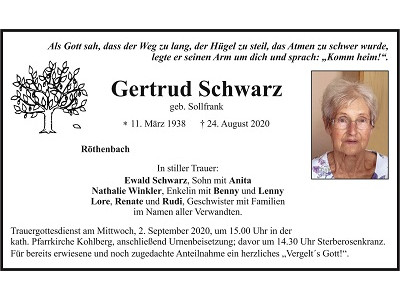 Traueranzeige Gertrud Schwarz Röthenbach 400x300