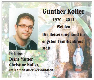 Traueranzeige Günther Koller Weiden
