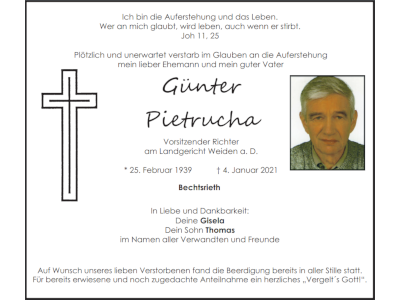 Traueranzeige Günther Pietrucha, Bechtsrieth 400x300