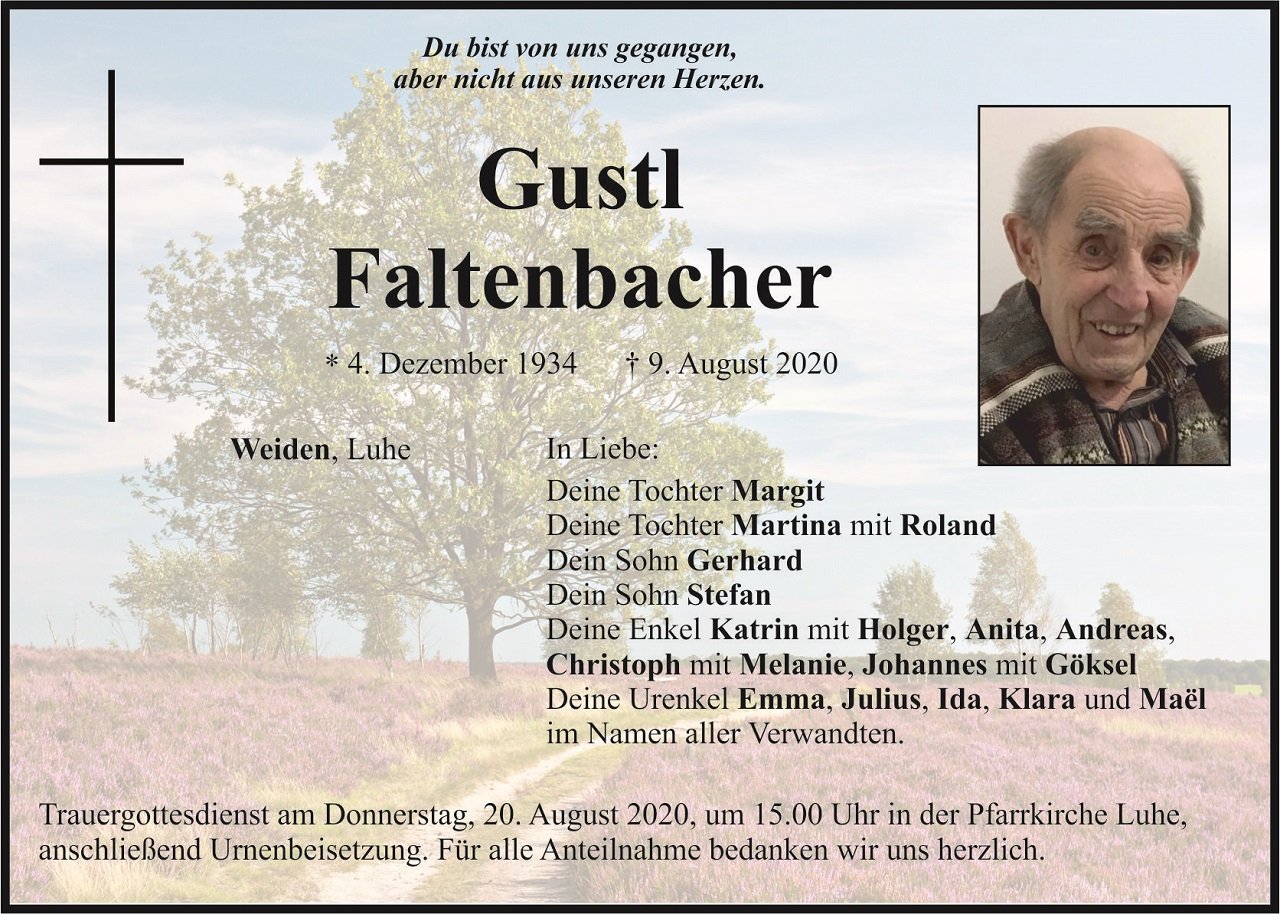 Traueranzeige Gustl Faltenbacher Weiden