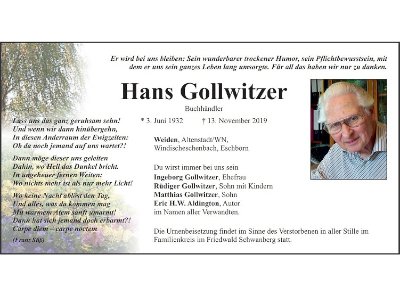 Traueranzeige Hans Gollwitzer 400 300, Weiden