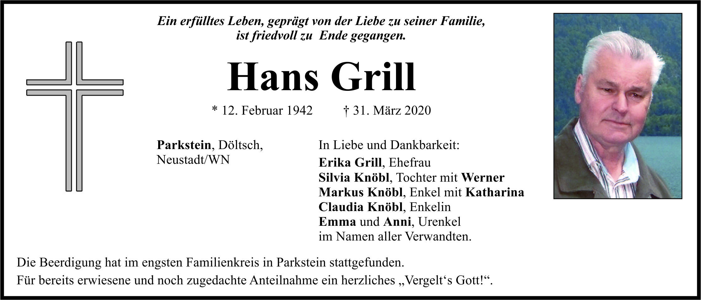 Traueranzeige Hans Grill