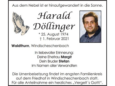 Traueranzeige Harald Döllinger Waldthurn 400x300