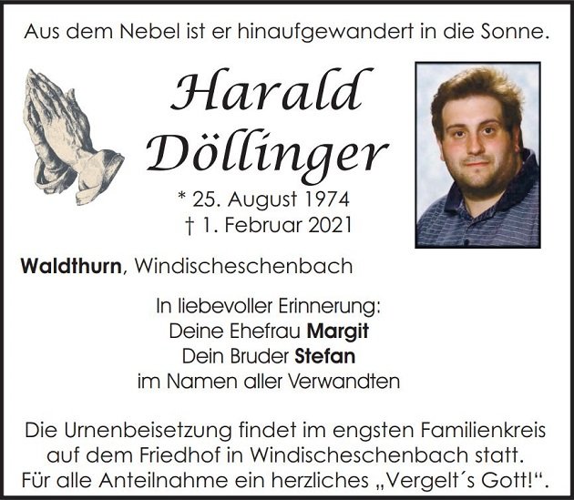 Traueranzeige Harald Döllinger Waldthurn