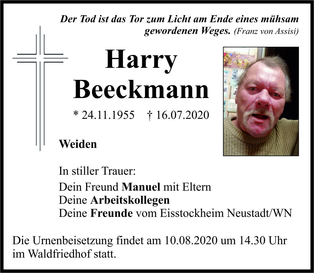 Traueranzeige Harry Beeckmann, Weiden
