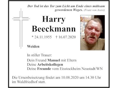 Traueranzeige Harry Beeckmann, Weiden 400 300