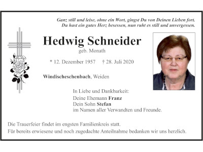 Traueranzeige Hedwig Schneider 400