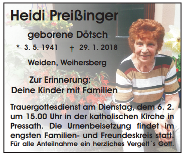 Traueranzeige Heidi Preißinger Weiden