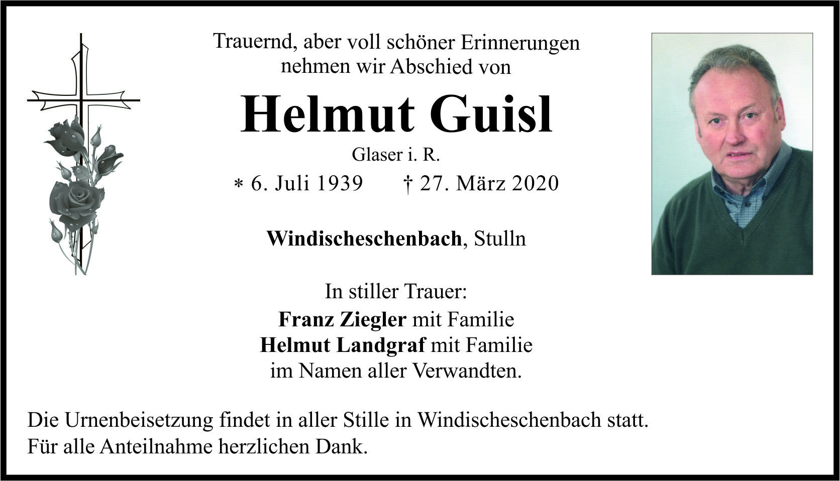 Traueranzeige Helmut Guisl
