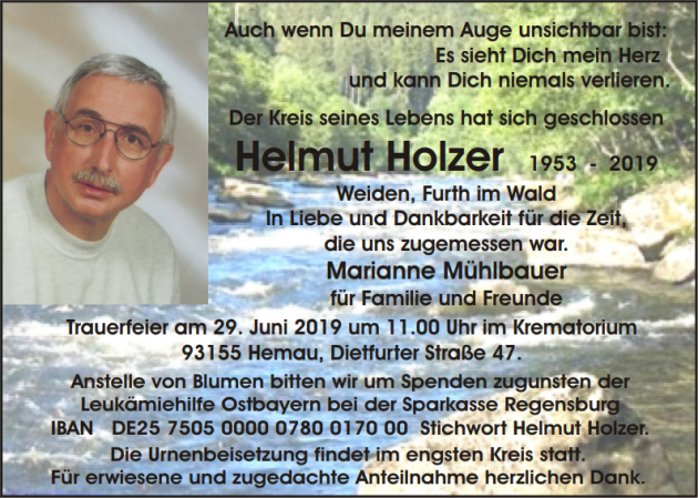Traueranzeige Helmut Holzer Weiden