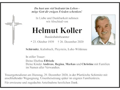 Traueranzeige Helmut Koller, Schirmitz Beitragsbild
