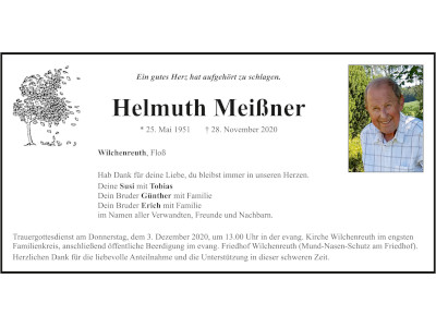 Traueranzeige Helmut Meißner, Wilchenreuth 400x300