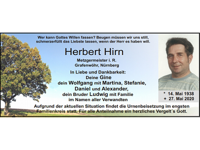 Traueranzeige Herbert Hirn Grafenwöhr 400x300