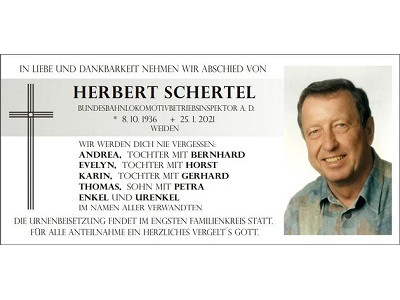 Traueranzeige Herbert Schertel Weiden 400x300