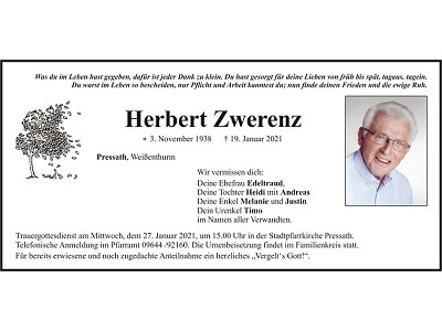 Traueranzeige Herbert Zwerenz Pressath 400x300