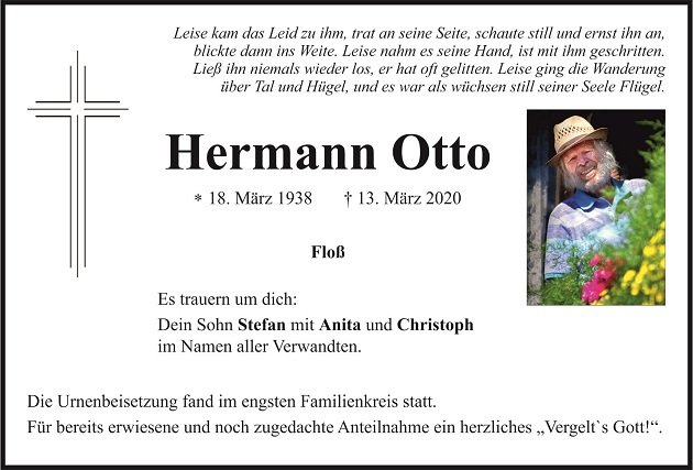 Traueranzeige Hermann Otto, Floß