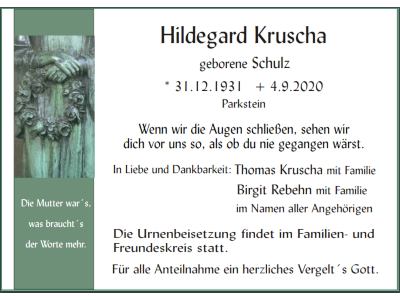 Traueranzeige Hildegard Kruscha, Parkstein.400x300