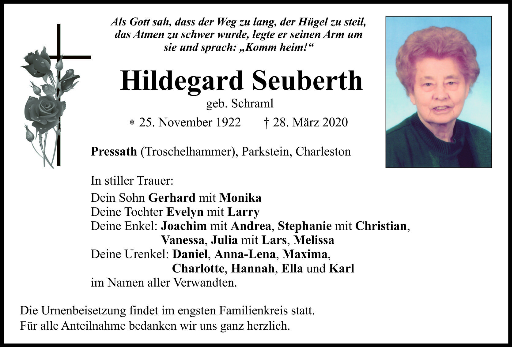 Traueranzeige Hildegard Seuberth