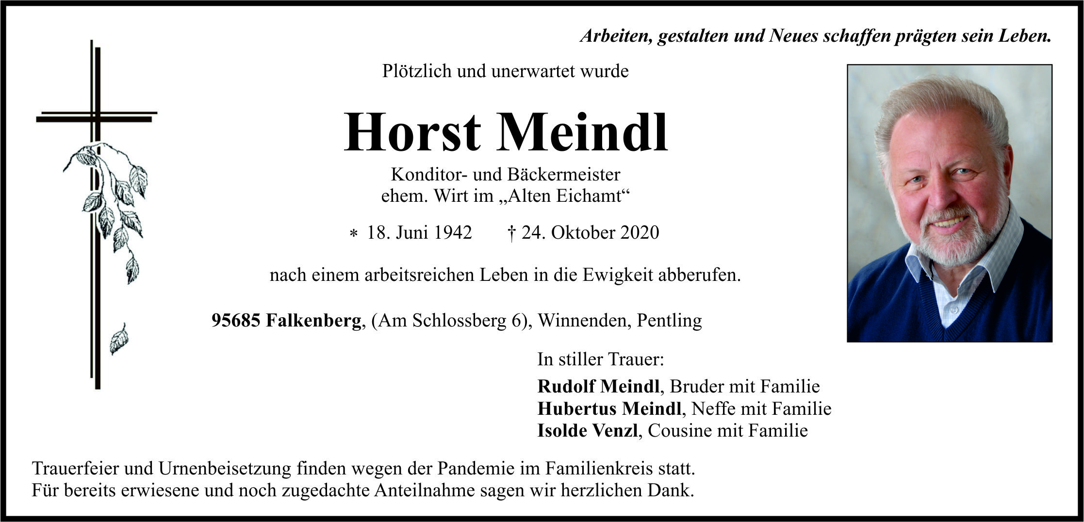 Traueranzeige Horst Meindl, Falkenberg