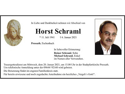 Traueranzeige Horst Schraml Pressath 400x300