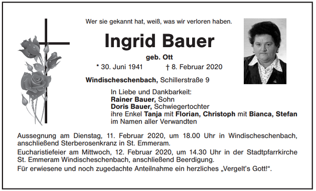 Traueranzeige Ingrid Bauer Windischeschenbach