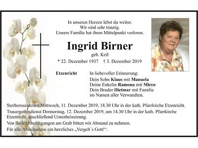 Traueranzeige Ingrid Birner Etzenricht 400x300